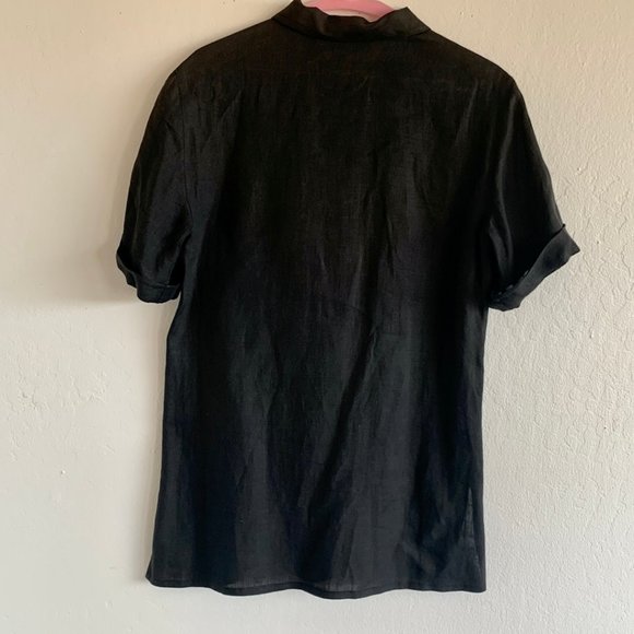 Montana Paris Black Safari Linen Button Down Shirt - size 42 (US 8-10) - Picture 6 of 6